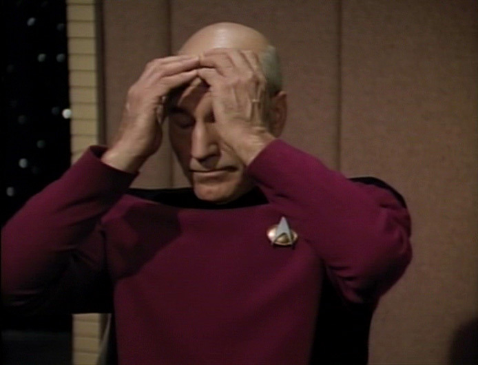 This meme features a still image of Patrick Stewart as Jean-Luc Picard from the TV show "Star Trek: The Next Generation". In the image, Picard is covering his face with his hands, looking exasperated. The text "I'm not going to get to the bottom of it" appears in a caption, implying that Picard is frustrated with a situation he's trying to understand.